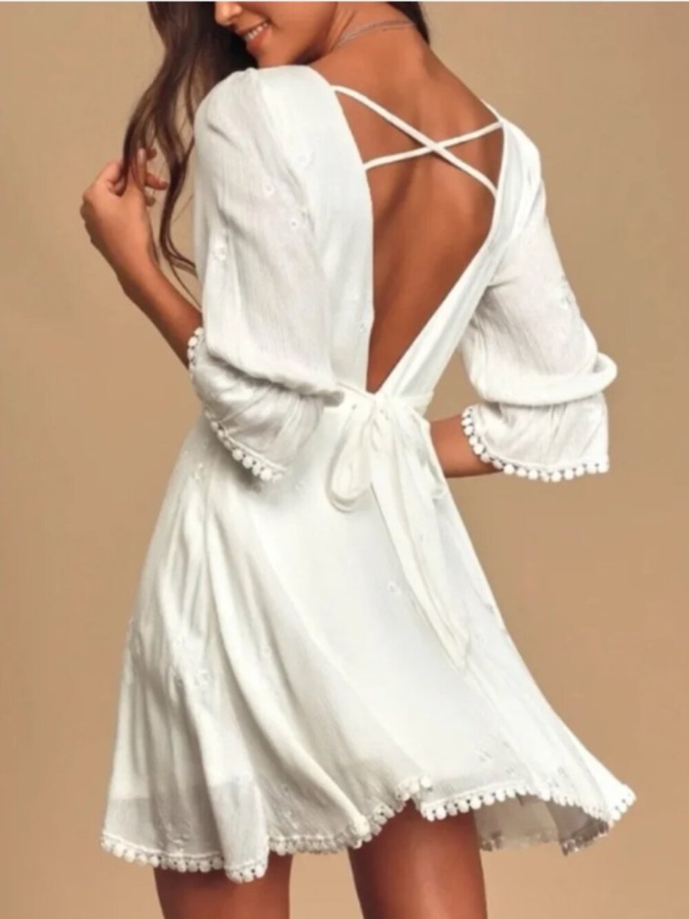 LuLus In the Meadow Embroidered Backless Mini Dress -XXS